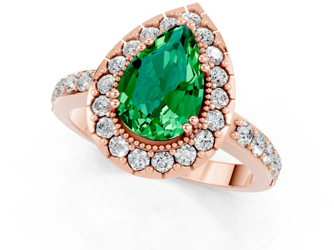 Rose gold Pear Cut Diamond Halo Ring with Pavé Band and Prong Setting_1