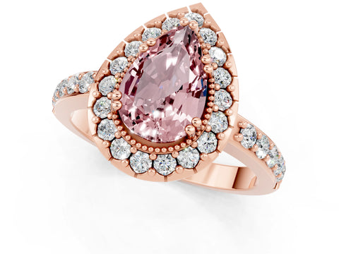 Rose gold Pear Cut Diamond Halo Ring with Pavé Band and Prong Setting_1