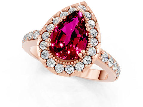 Rose gold Pear Cut Diamond Halo Ring with Pavé Band and Prong Setting_1