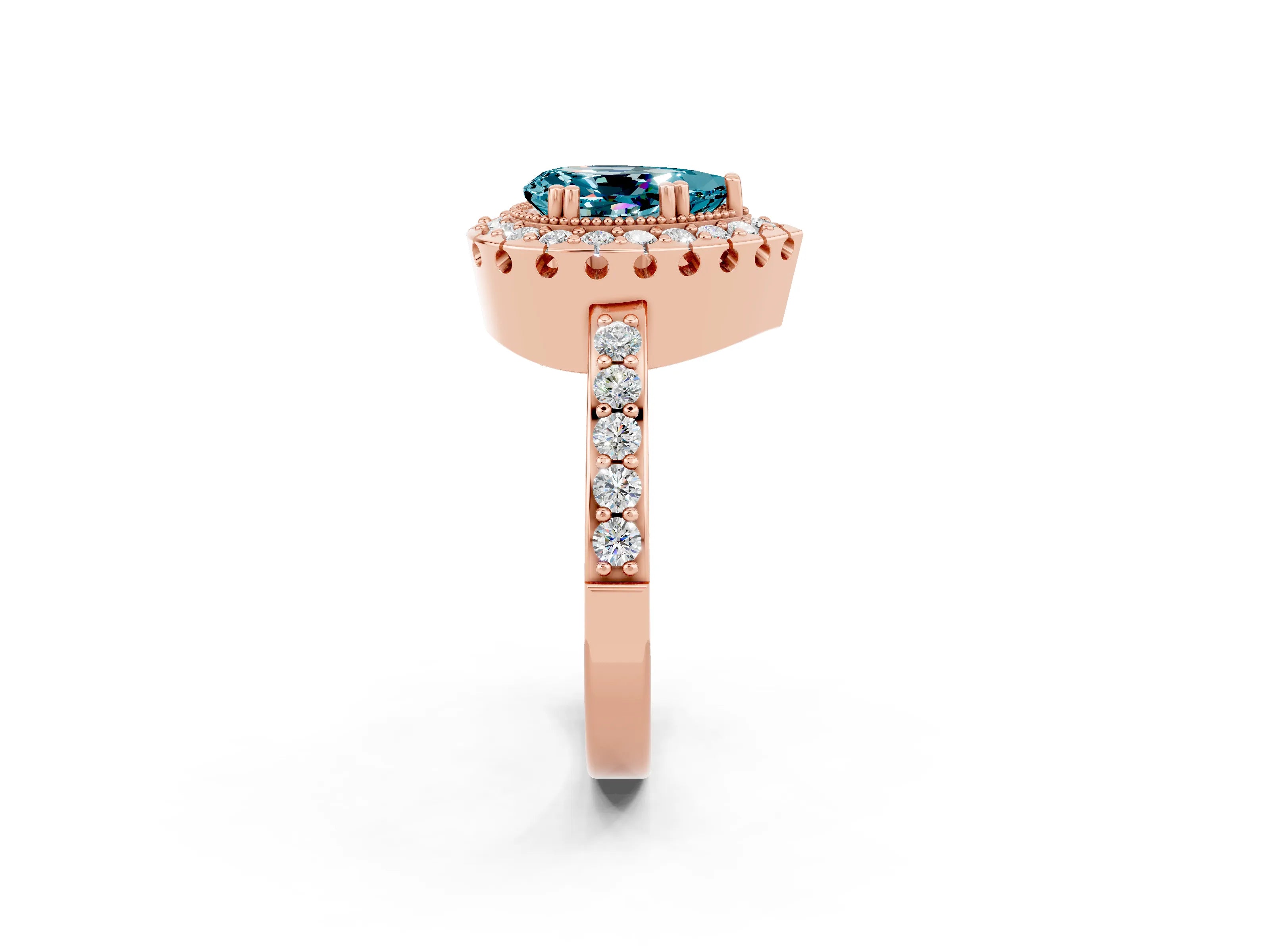 Rose gold Pear Cut Diamond Halo Ring with Pavé Band and Prong Setting_2