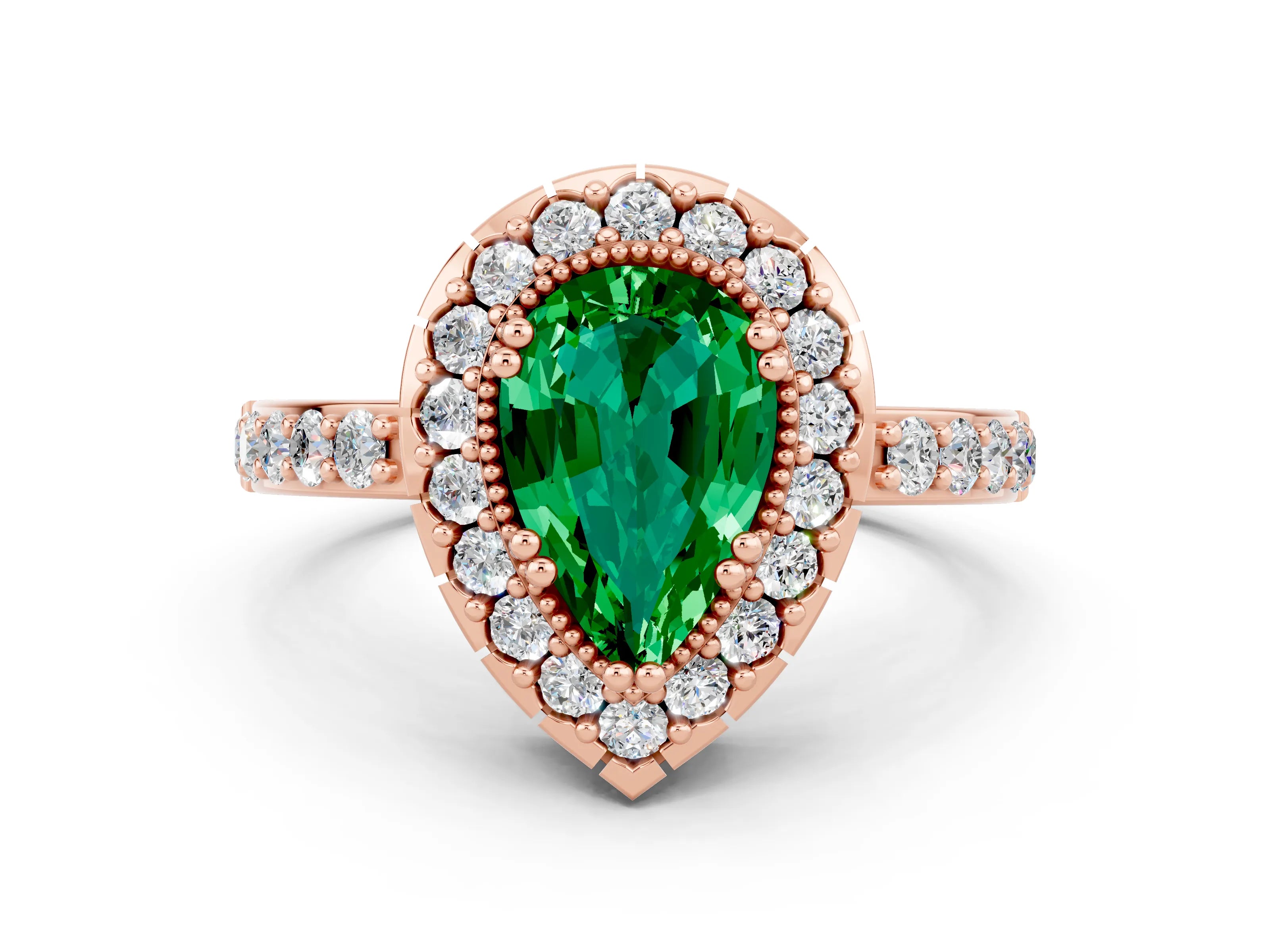 Rose gold Pear Cut Diamond Halo Ring with Pavé Band and Prong Setting