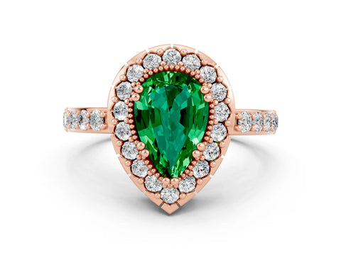 Rose gold Pear Cut Diamond Halo Ring with Pavé Band and Prong Setting