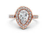Rose gold Pear Cut Diamond Halo Ring with Pavé Band and Prong Setting_3