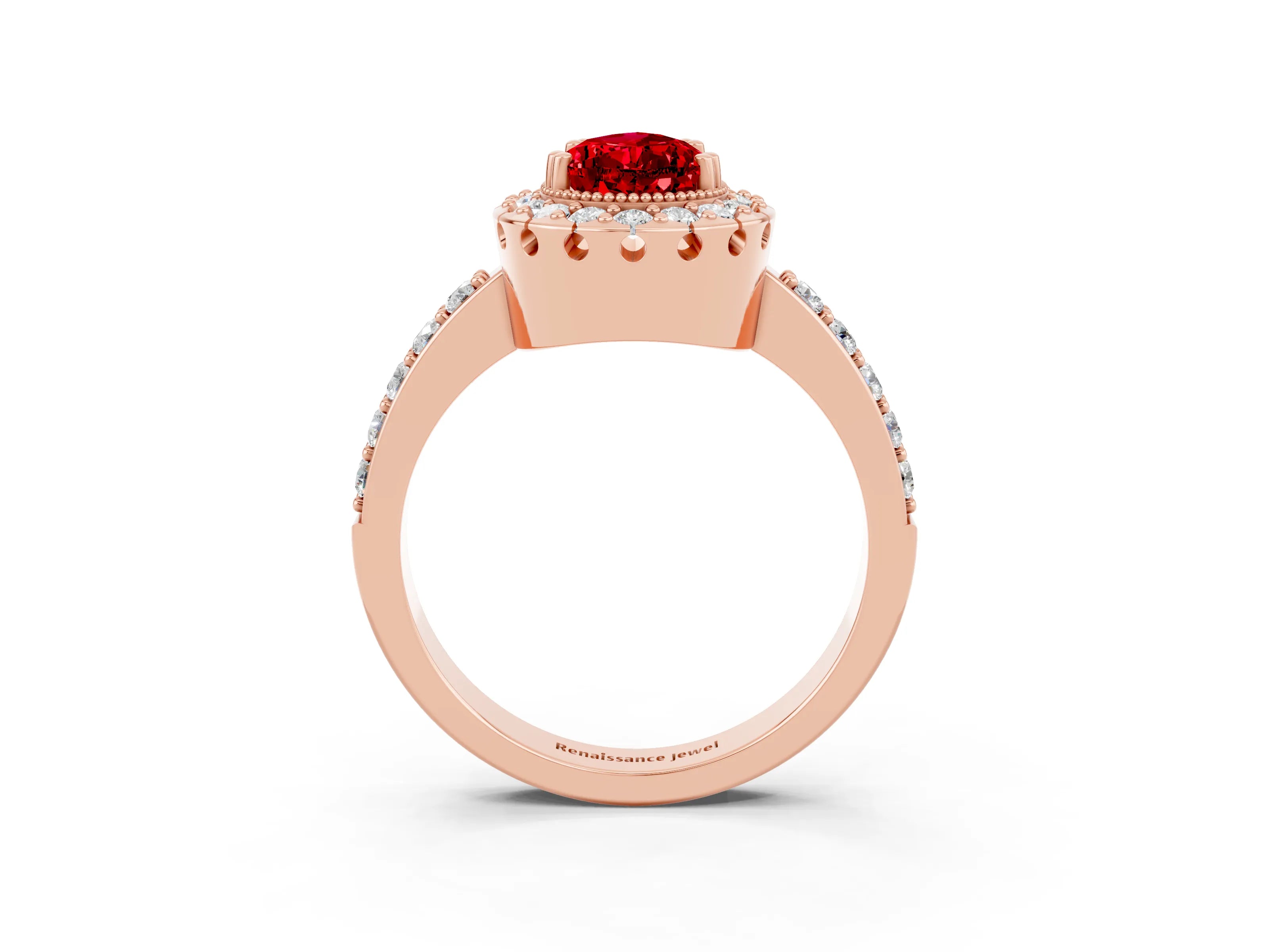 Rose gold Pear Cut Diamond Halo Ring with Pavé Band and Prong Setting_3