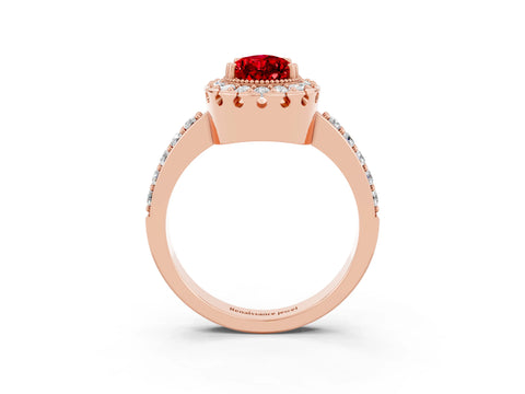 Rose gold Pear Cut Diamond Halo Ring with Pavé Band and Prong Setting_3