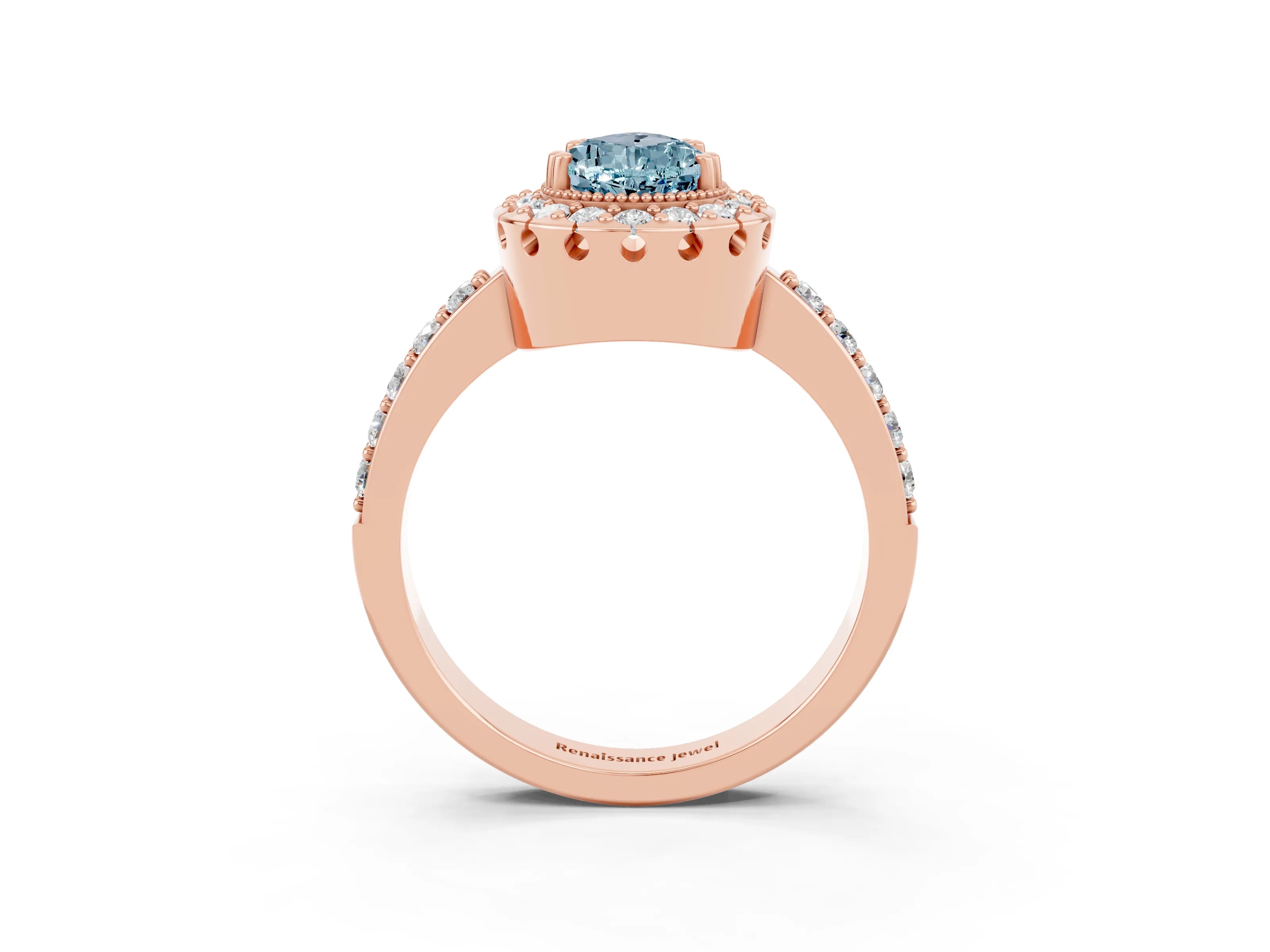 Rose gold Pear Cut Diamond Halo Ring with Pavé Band and Prong Setting_3