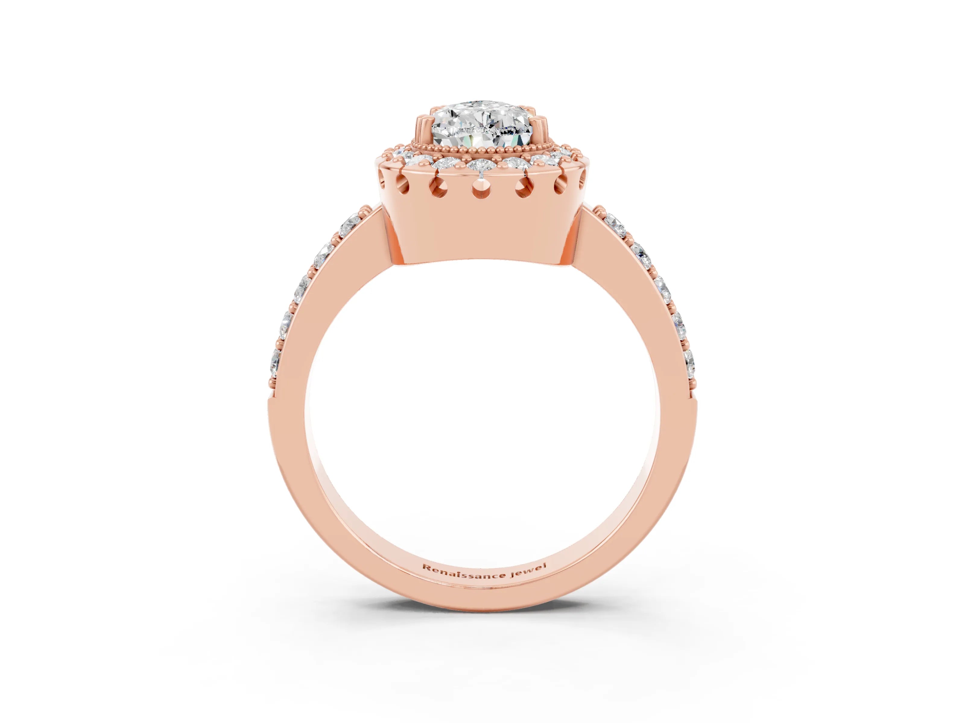 Rose gold Pear Cut Diamond Halo Ring with Pavé Band and Prong Setting_3