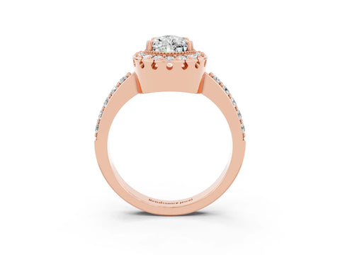 Rose gold Pear Cut Diamond Halo Ring with Pavé Band and Prong Setting_3