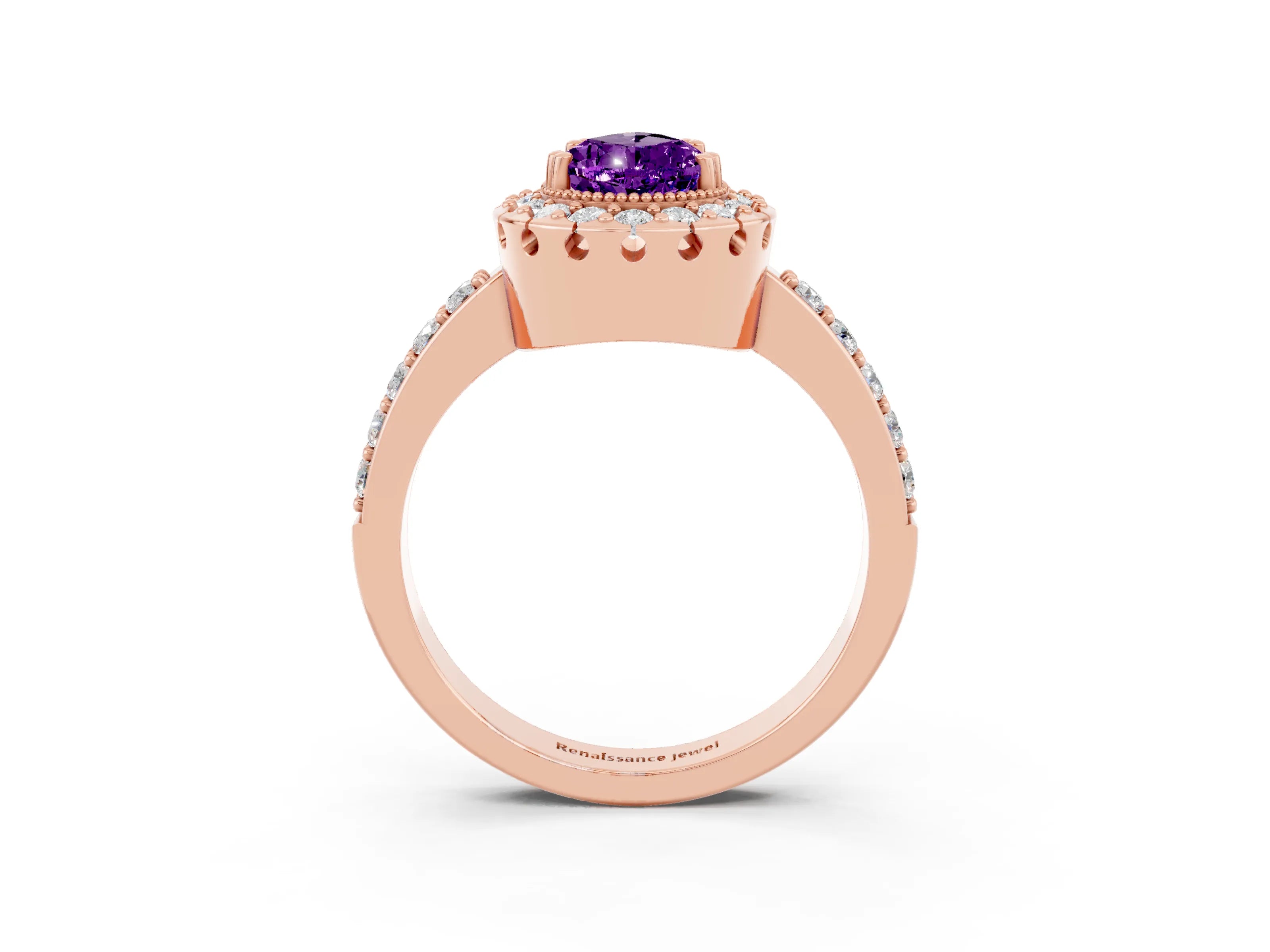 Rose gold Pear Cut Diamond Halo Ring with Pavé Band and Prong Setting_3