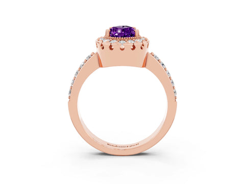Rose gold Pear Cut Diamond Halo Ring with Pavé Band and Prong Setting_3