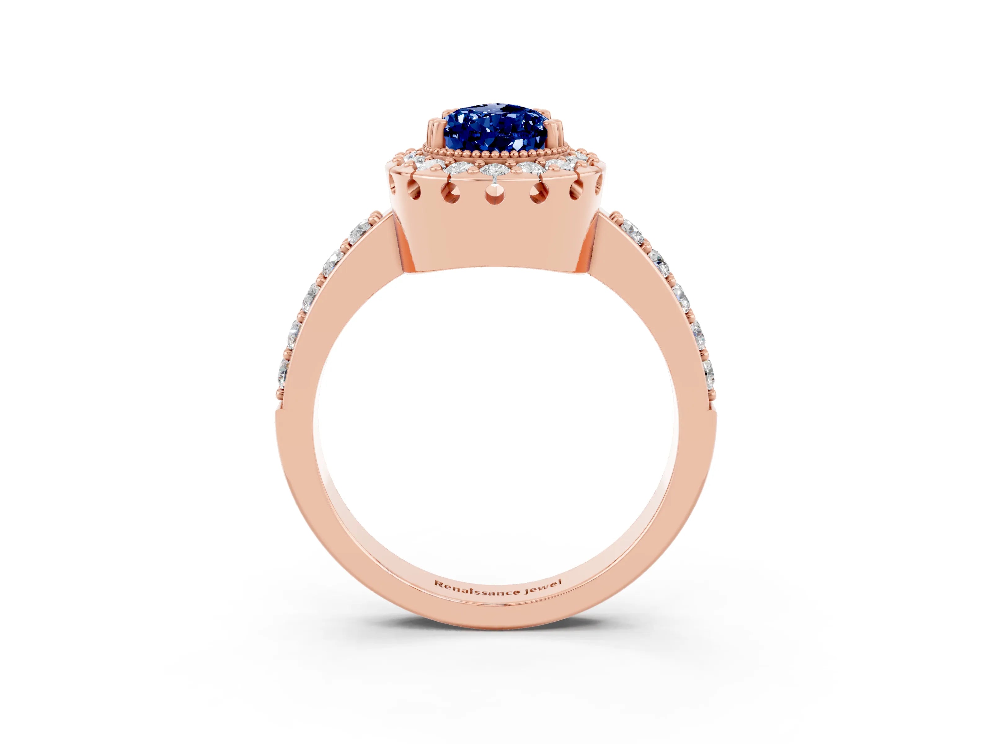 Rose gold Pear Cut Diamond Halo Ring with Pavé Band and Prong Setting_3