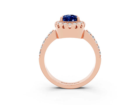Rose gold Pear Cut Diamond Halo Ring with Pavé Band and Prong Setting_3