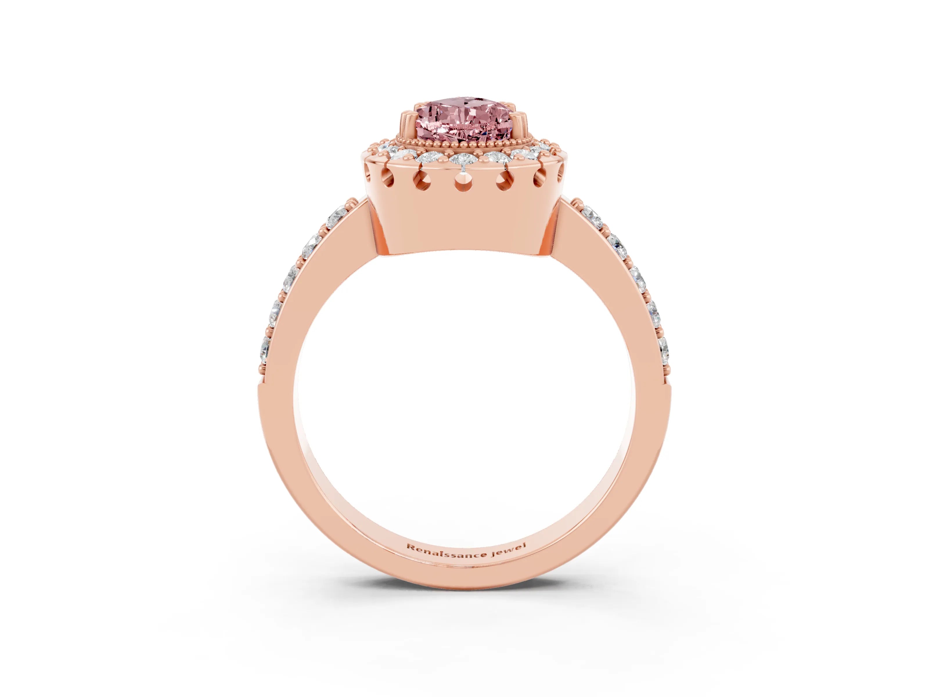 Rose gold Pear Cut Diamond Halo Ring with Pavé Band and Prong Setting_3