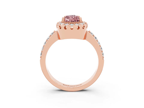 Rose gold Pear Cut Diamond Halo Ring with Pavé Band and Prong Setting_3