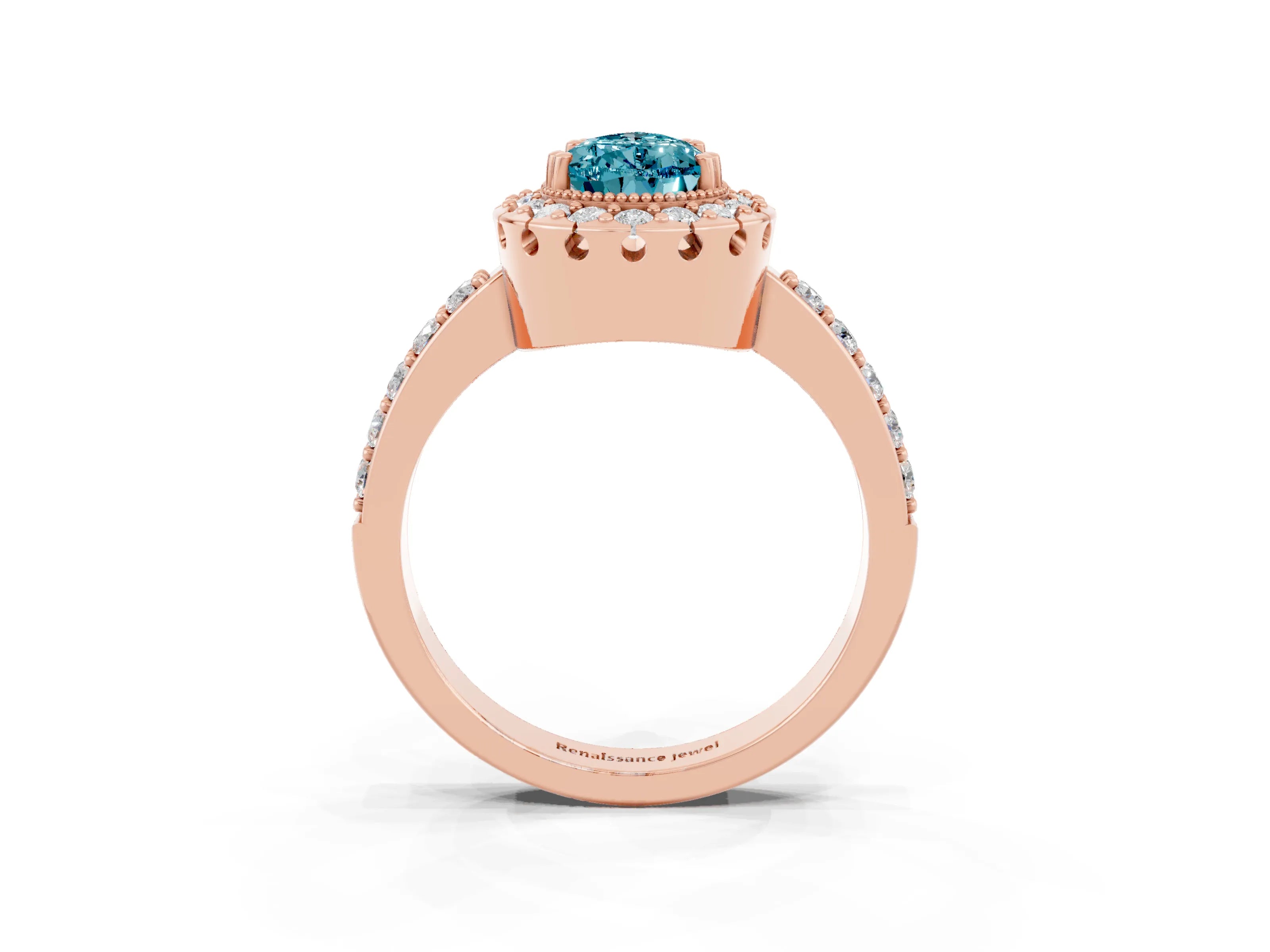 Rose gold Pear Cut Diamond Halo Ring with Pavé Band and Prong Setting_3