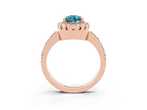 Rose gold Pear Cut Diamond Halo Ring with Pavé Band and Prong Setting_3