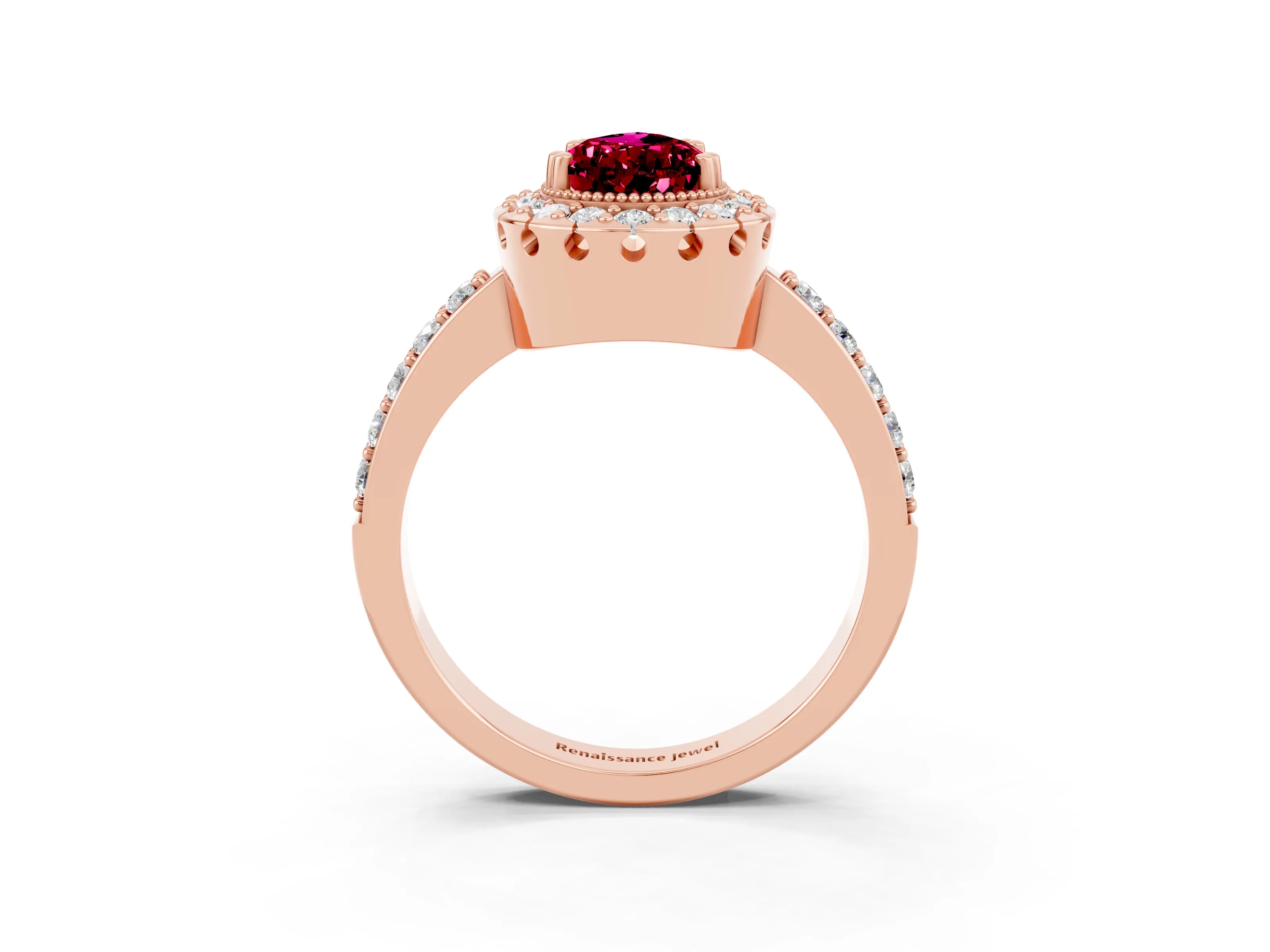Rose gold Pear Cut Diamond Halo Ring with Pavé Band and Prong Setting_3