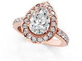 Rose gold Pear Cut Diamond Halo Ring with Pavé Band and Prong Setting_4