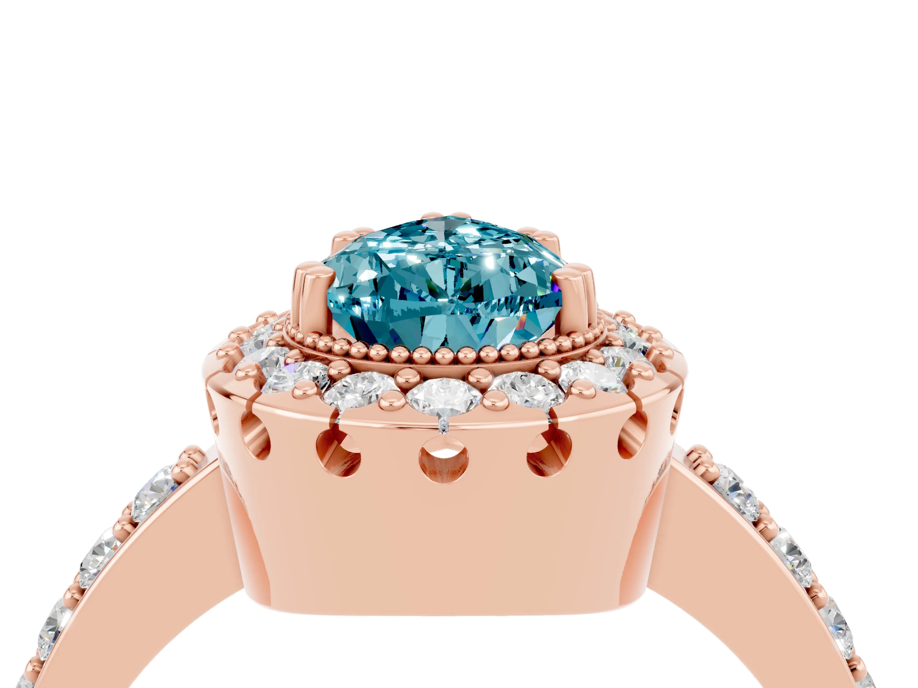 Rose gold Pear Cut Diamond Halo Ring with Pavé Band and Prong Setting_4