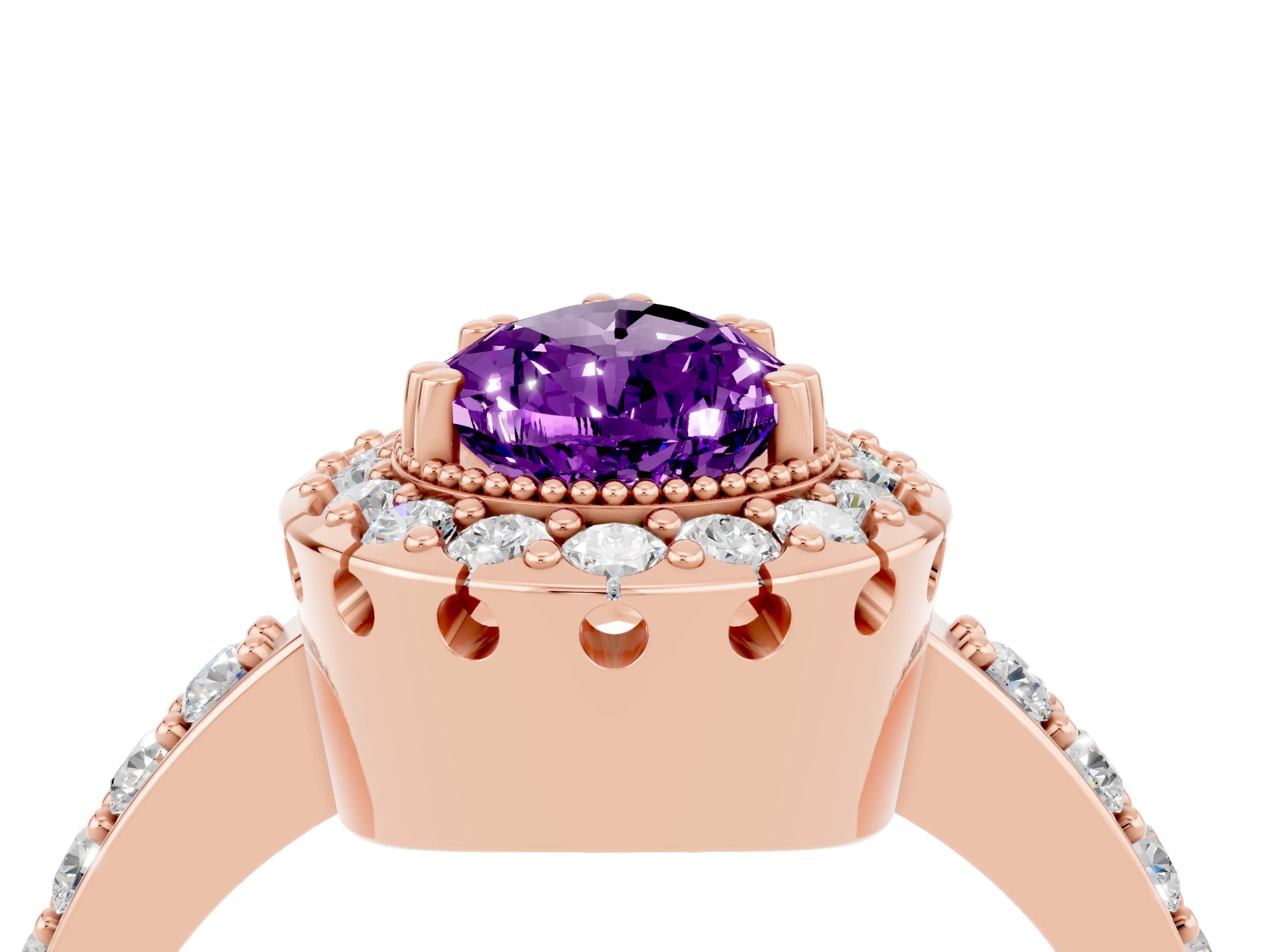 Rose gold Pear Cut Diamond Halo Ring with Pavé Band and Prong Setting_4