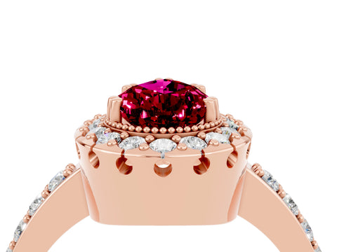 Rose gold Pear Cut Diamond Halo Ring with Pavé Band and Prong Setting_4
