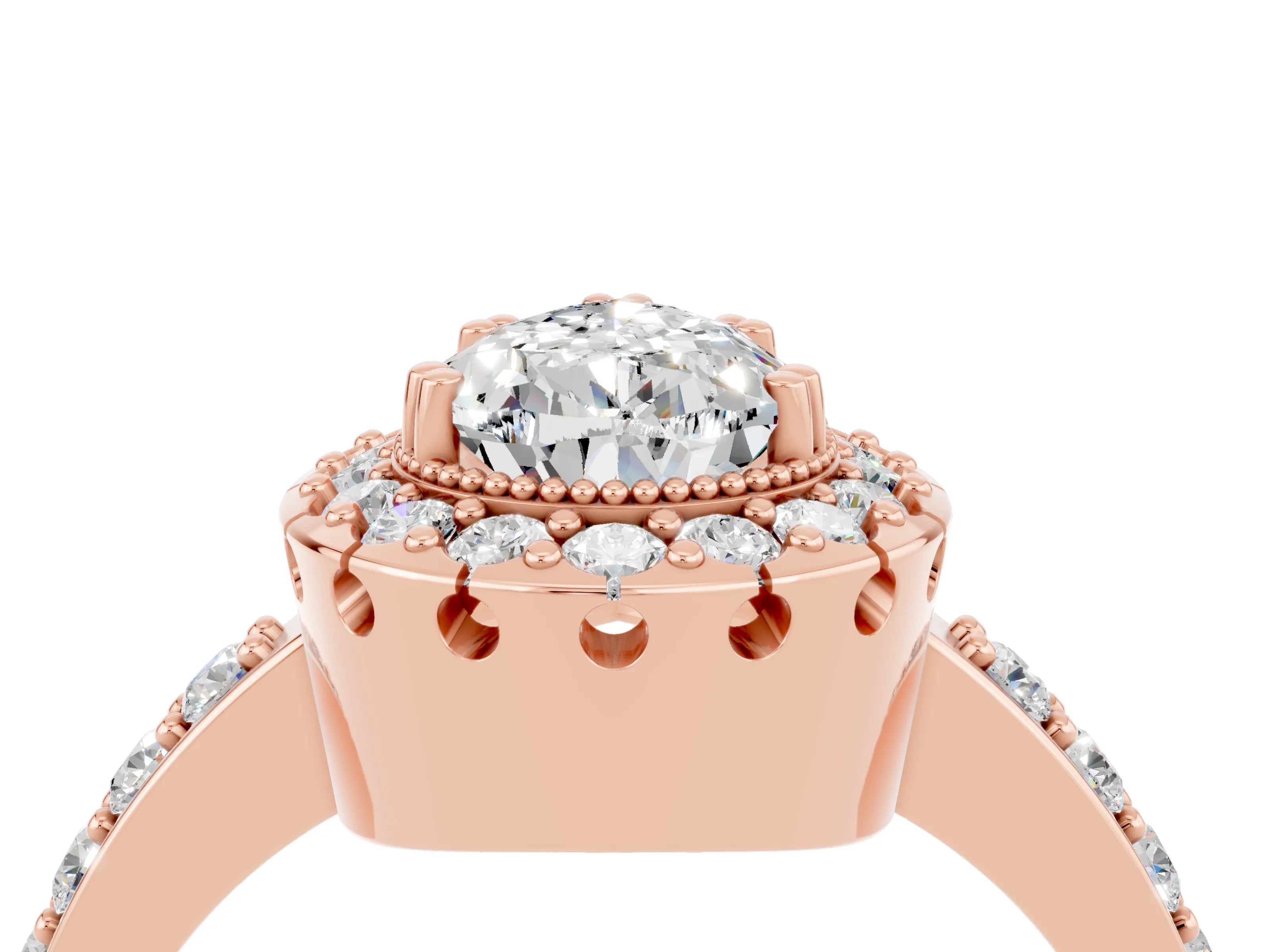 Rose gold Pear Cut Diamond Halo Ring with Pavé Band and Prong Setting_4