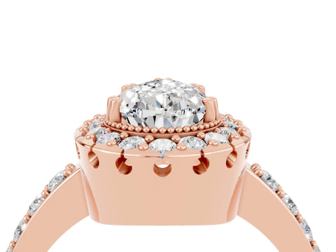 Rose gold Pear Cut Diamond Halo Ring with Pavé Band and Prong Setting_4