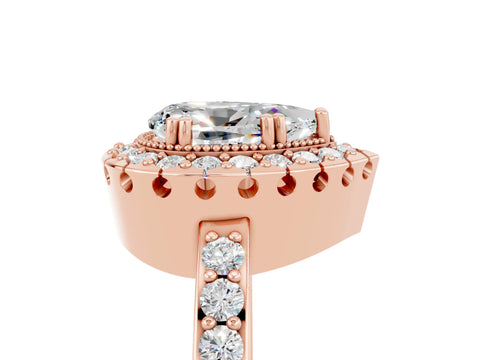 Rose gold Pear Cut Diamond Halo Ring with Pavé Band and Prong Setting_5