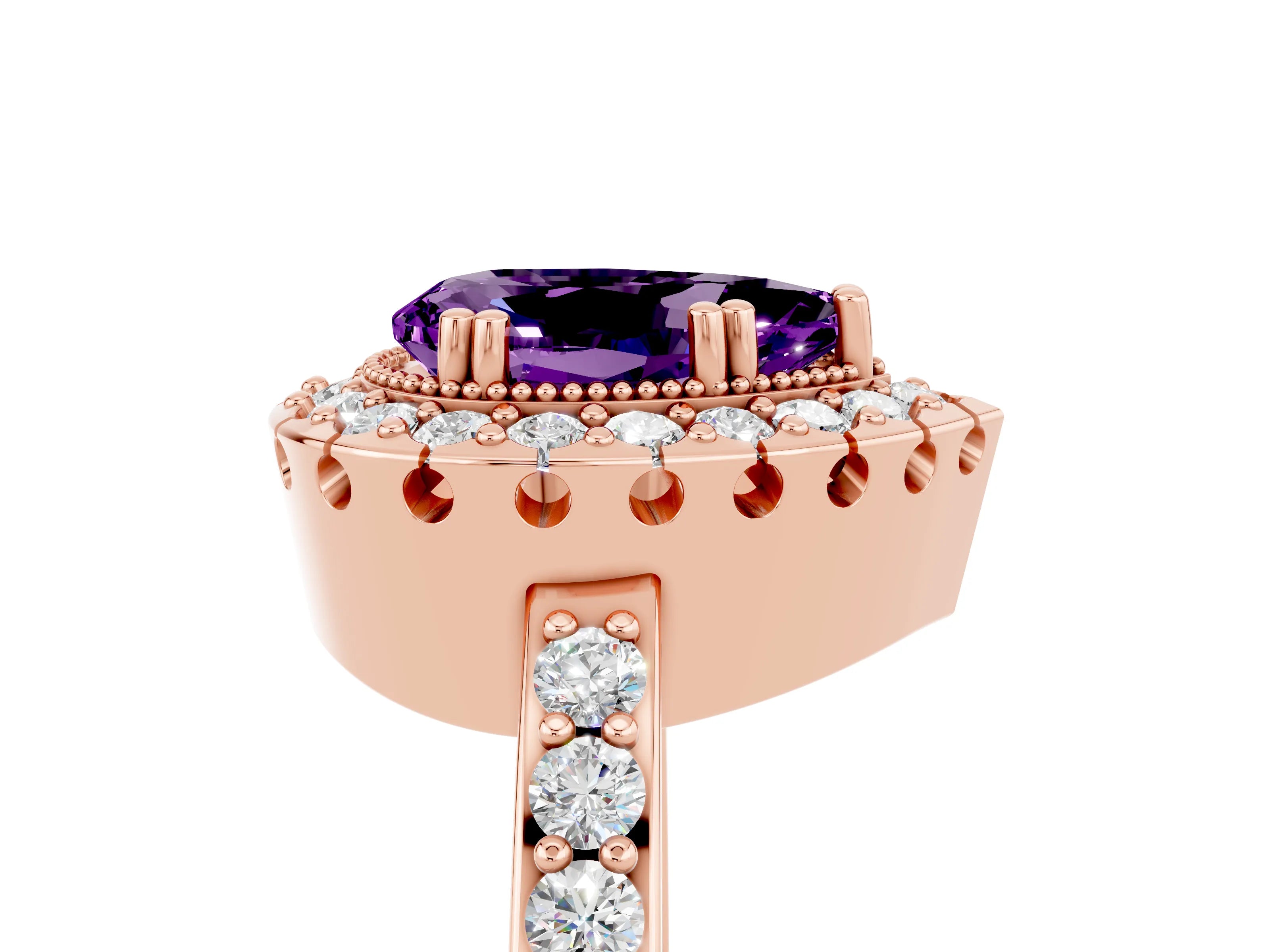 Rose gold Pear Cut Diamond Halo Ring with Pavé Band and Prong Setting_5