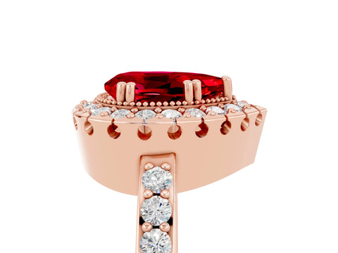 Rose gold Pear Cut Diamond Halo Ring with Pavé Band and Prong Setting_5