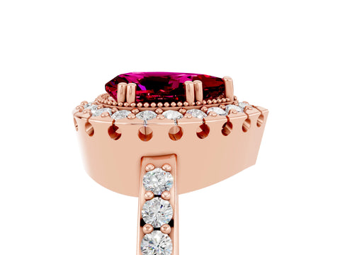 Rose gold Pear Cut Diamond Halo Ring with Pavé Band and Prong Setting_5