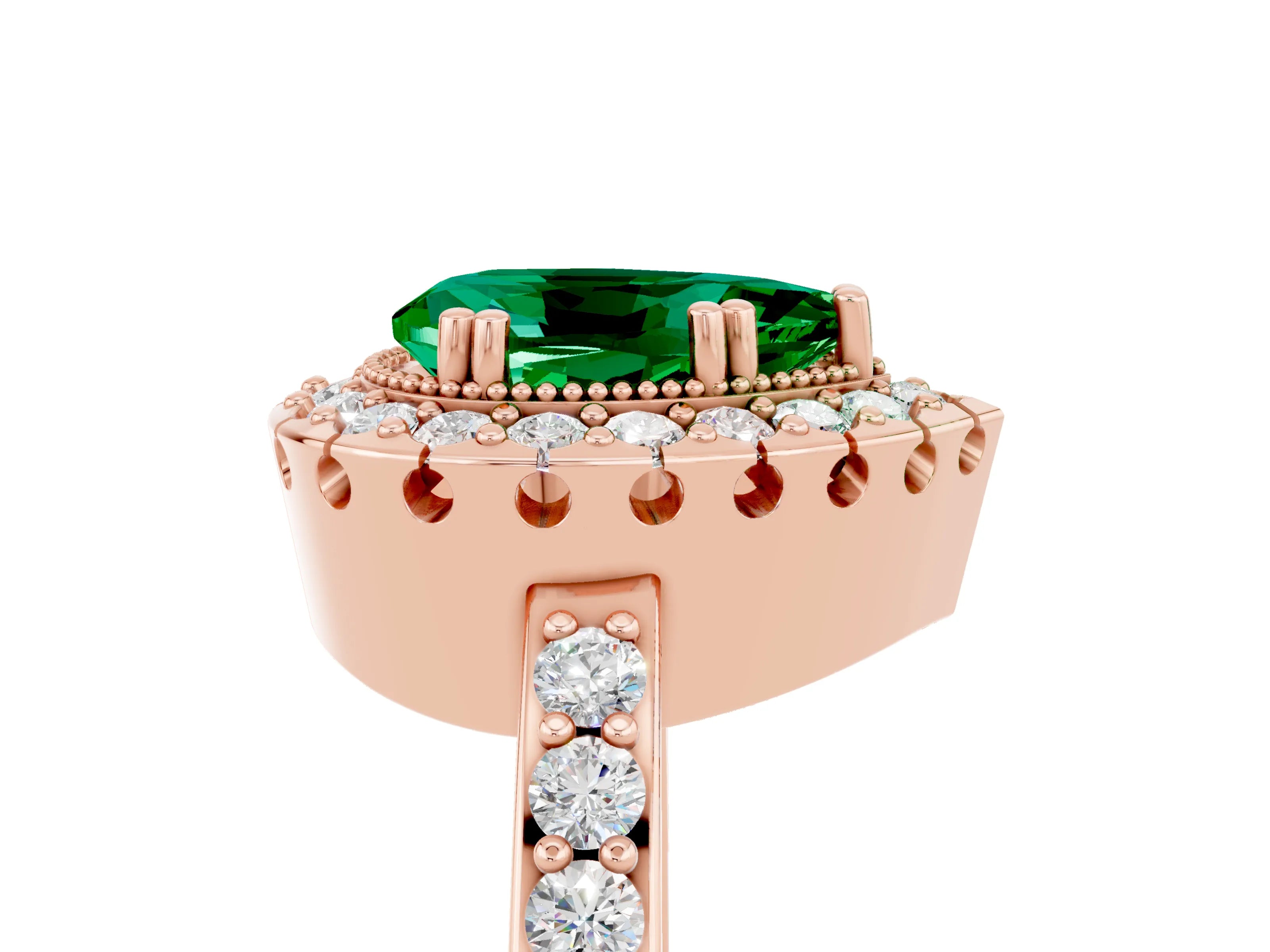 Rose gold Pear Cut Diamond Halo Ring with Pavé Band and Prong Setting_5