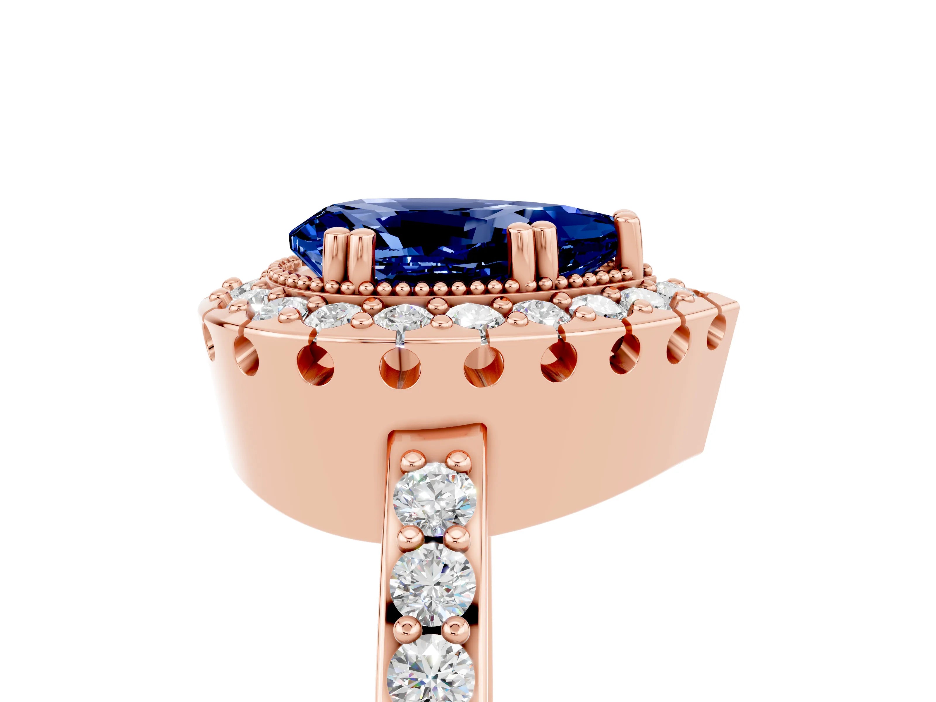 Rose gold Pear Cut Diamond Halo Ring with Pavé Band and Prong Setting_5