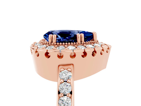 Rose gold Pear Cut Diamond Halo Ring with Pavé Band and Prong Setting_5