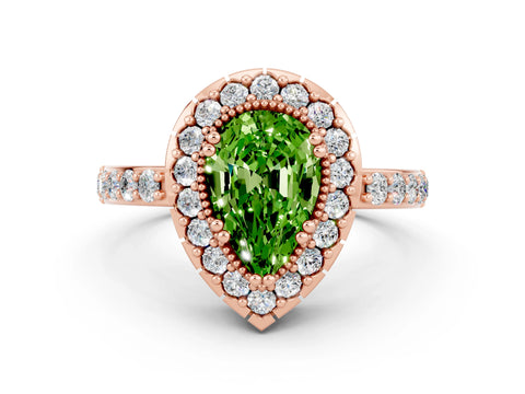 Rose gold Pear Cut Diamond Halo Ring with Pavé Band and Prong Setting