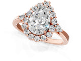Rose gold Pear Cut Diamond Halo Ring with Pear Side Stones and Prong Setting_58