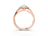 Rose gold Pear Cut Diamond Halo Ring with Pear Side Stones and Prong Setting_60