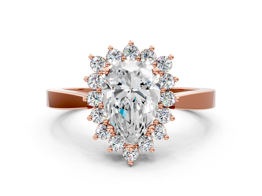 Rose gold Pear Cut Diamond Halo Ring with Round Brilliant Halo and Solitaire Band_104