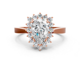 Rose gold Pear Cut Diamond Halo Ring with Round Brilliant Halo and Solitaire Band_104