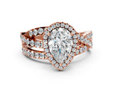 Rose gold Pear Cut Diamond Halo Ring with Round Split Shank and Prong Setting_36
