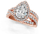 Rose gold Pear Cut Diamond Halo Ring with Round Split Shank and Prong Setting_37