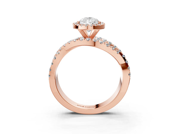 Rose Gold Pear-Shaped Halo Engagement Ring Setting with Twisted Pave Split Shank