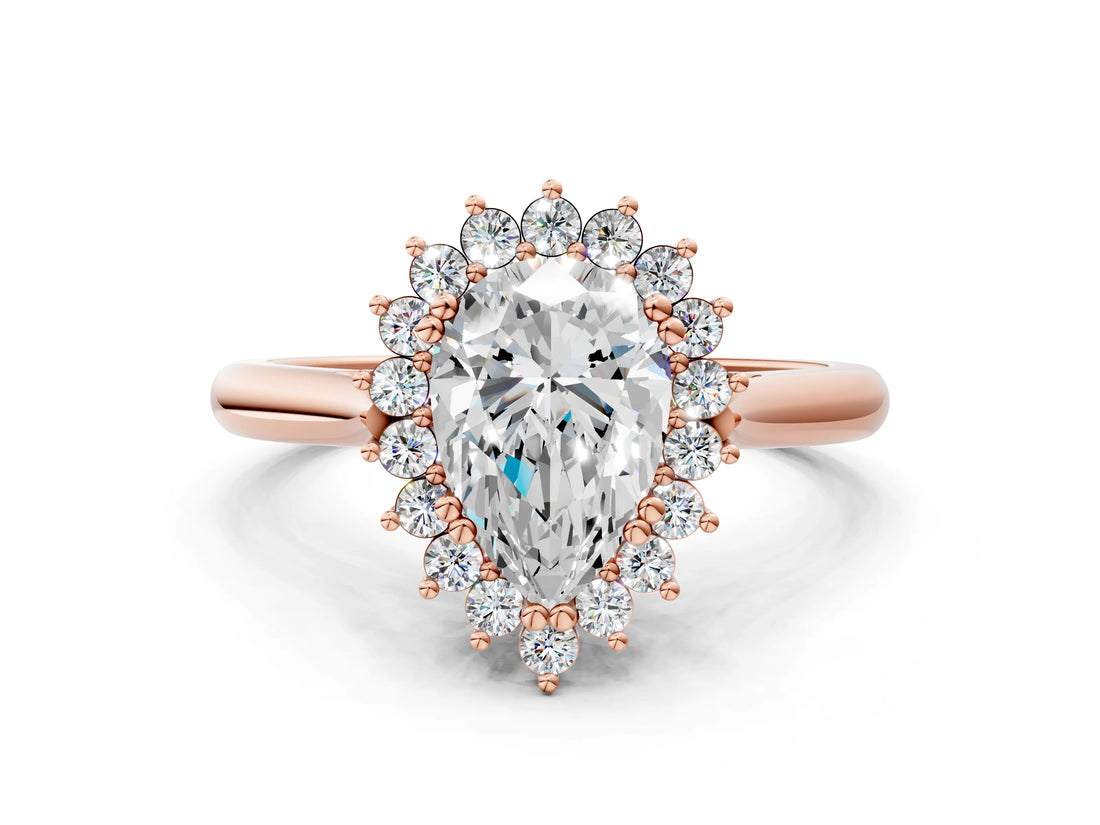 Rose gold Pear Cut Diamond Halo Ring with Solitaire Band and Prong Setting_70
