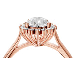 Rose gold Pear Cut Diamond Halo Ring with Solitaire Band and Prong Setting_74
