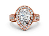 Rose gold Pear Cut Diamond Halo Ring with Split Shank and Bezel Accents and Prong Setting_14
