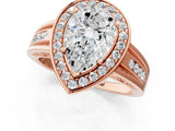Rose gold Pear Cut Diamond Halo Ring with Split Shank and Bezel Accents and Prong Setting_15