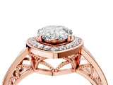 Rose gold Pear Cut Diamond Halo Ring with Split Shank and Bezel Accents and Prong Setting_18