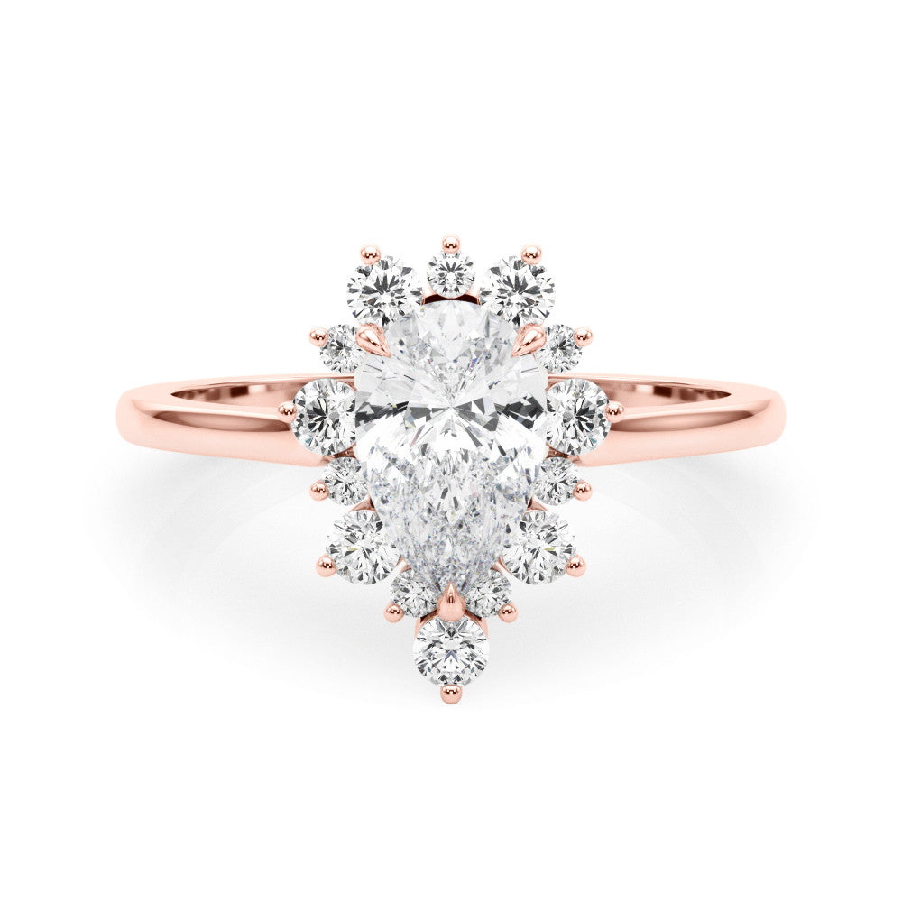 Rose gold Pear-Cut Diamond Halo Solitaire Ring with Round Brilliant Halo and Prong Setting 1