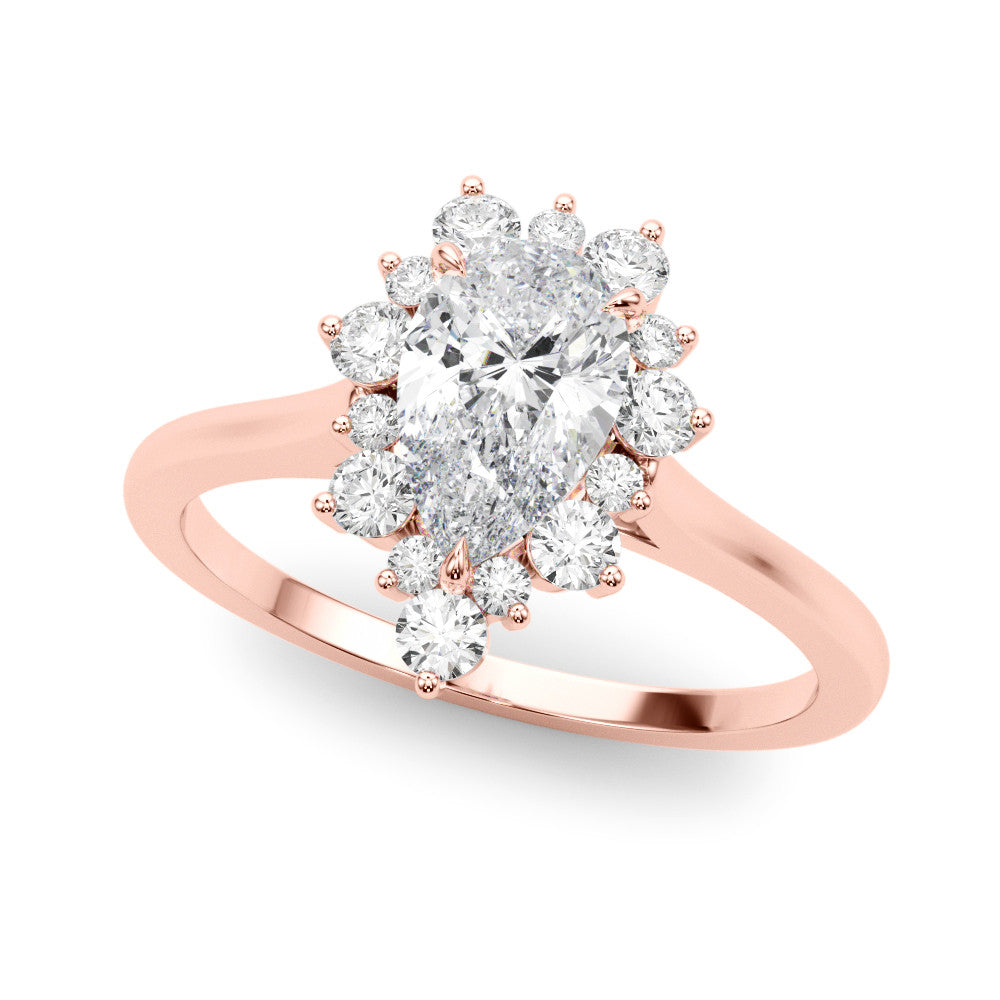 Rose gold Pear-Cut Diamond Halo Solitaire Ring with Round Brilliant Halo and Prong Setting