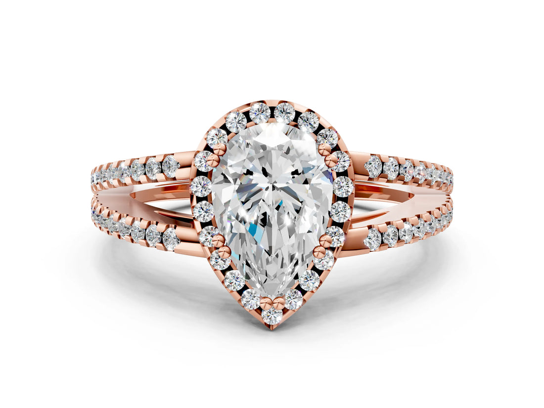 Rose gold Pear Cut Diamond Halo Split Shank Engagement Ring_39